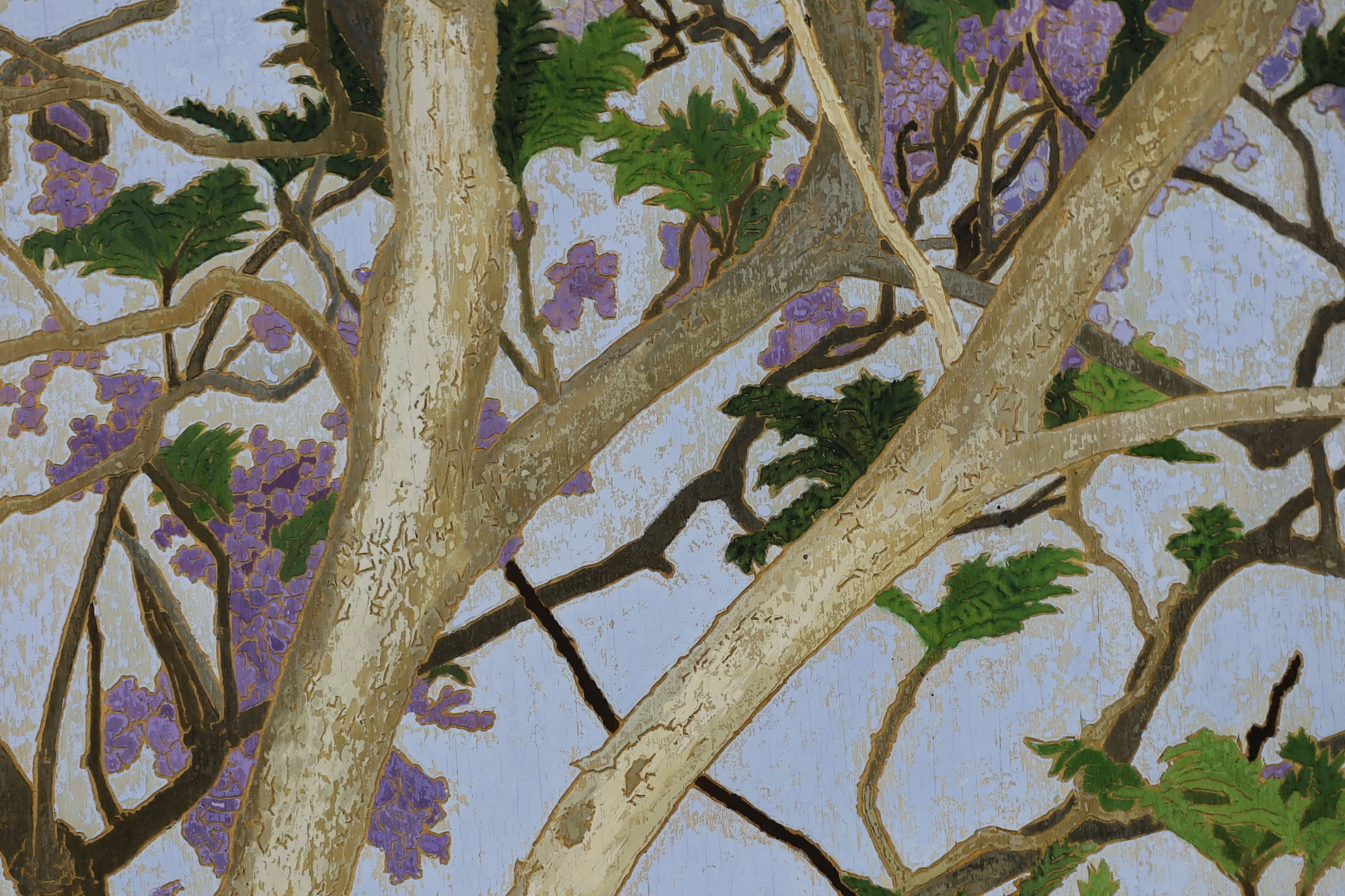 Cressida Campbell (Australian, 1960-), Jacaranda in full blossom, watercolour on incised marine ply